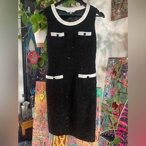 Chic Black and White Tweed Midi Dress